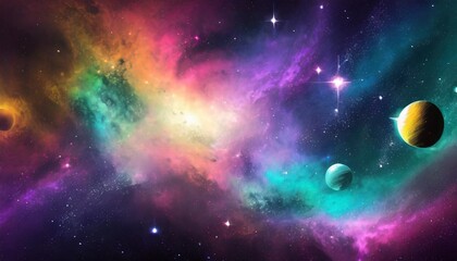 abstract colorful space background with nebula stars and planets - obrazy, fototapety, plakaty