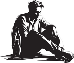 Drunken Dreams Vector Logo Concept Whiskey Wisdom Iconic Sitting Man Emblem