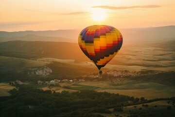 Picturesque Air balloon fly background. Adventure flight. Generate Ai