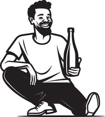 Liquid Musings Man with Alcohol Bottle Icon Tranquil Tipples Symbolic Vector Design