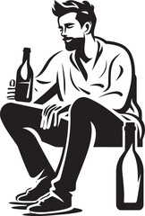 Liquid Solitude Vector Logo Representation Reflective Revelry Man with Alcohol Bottle Icon