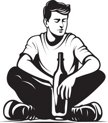 Draughts of Deep Thought Vector Man with Bottle Emblem Bacchus Blessing Emblematic Alcohol Icon