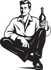 Liquid Solitude Vector Logo Representation Reflective Revelry Man with Alcohol Bottle Icon