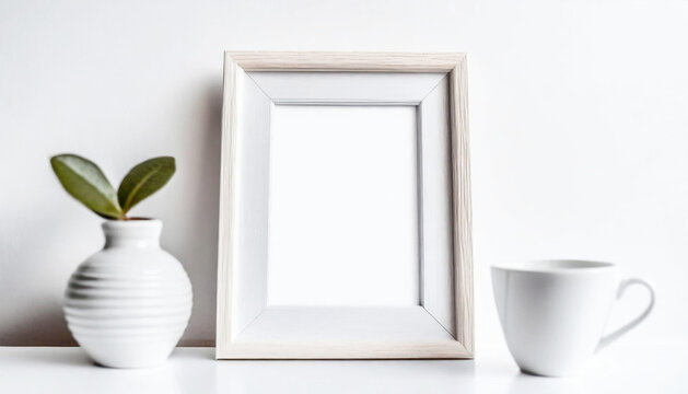 Wooden picture frame, blank copy space, closeup.