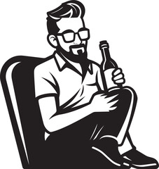 Intoxicating Contemplation Vector Logo Design Boozy Reflections Iconic Sitting Man and Bottle