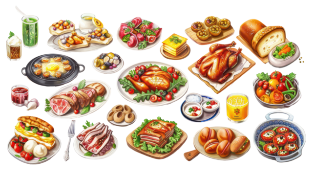  international food cartoon   isolated on white background PNG transparent background