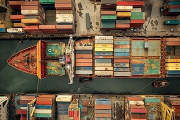 Cargo Ship Loading Containers Aerial Viewv - 760750067