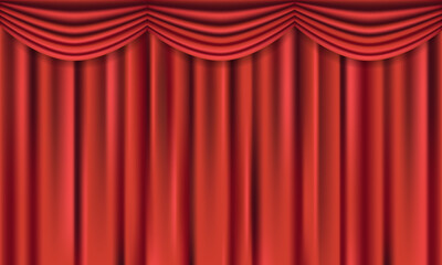 Red 3D curtains background. Grand opening, presentation.Banner with copy space.Vector stock illustration.