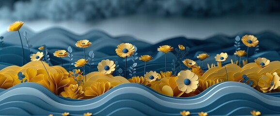 3D paper-cut art, with endless mountains and green mountains, and colorful flowers and clouds, Wallpaper Pictures, Background Hd