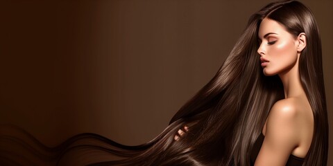 Sleek Brunette Hair in Fluid Motion - 760751033