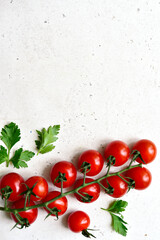 Fresh ripe tomatoes. Top view with copy space.