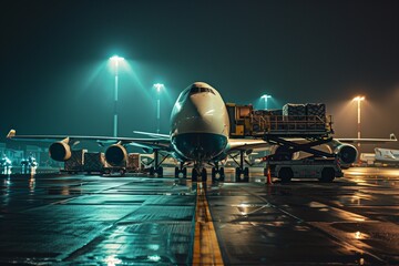 Cargo Airplane Loading at Nighttime Airport - 760751280