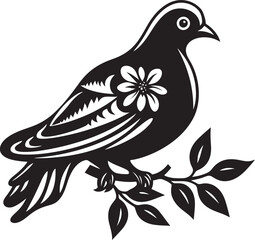 Serene Glide Aesthetic Pigeon Symbol Gardenia Grace Vector Emblem of Floral Pigeon