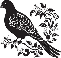 Blooming Flight Vector Icon of Floral Pigeon Winged Wonder Aesthetic Floral Pigeon Emblem