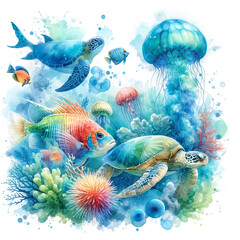 Fototapeta na wymiar Watercolor Clipart - Sea Animal Png