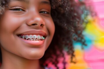 Youthful Smile with Colorful Braces Background - 760751805