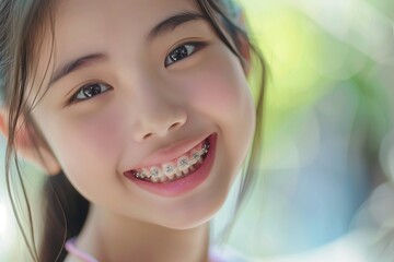 Joyful Young Girl with Dental Braces Portrait - 760752014