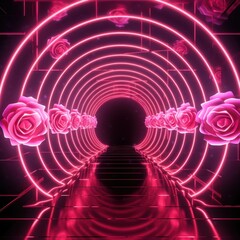 Rose neon tunnel entrance path design seamless tunnel lighting neon linear strip background