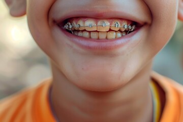 Close-Up of Child's Smile with Orthodontic Braces - 760752407