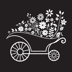 Garden Essence Aesthetic Wheelbarrow Emblem Design Botanical Bloom Vector Logo of Floral Wheelbarrow