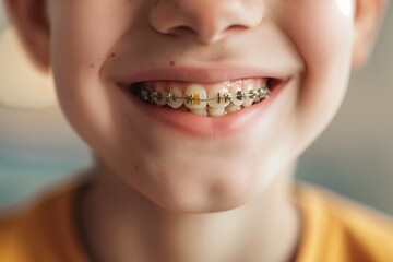 Child's Grin with Colorful Orthodontic Braces - 760752640