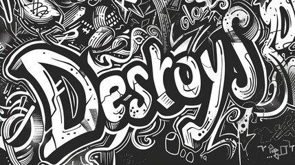 A monochromatic graffiti-style artwork with the word "Destroys"