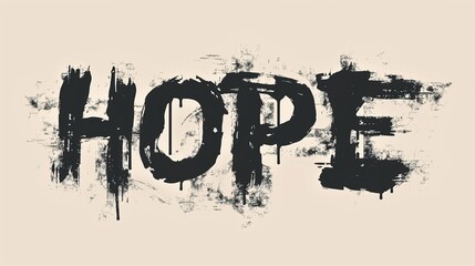 The image displays the word "HOPE" written in a gritty, black stencil font against a textured beige background
