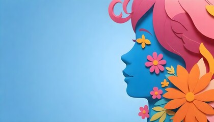 blue-skinned female with pink hair styled with curls and adorned with colorful flowers