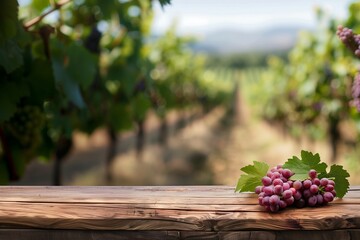Grapes on Table Overlooking Sunlit Vineyard - 760753607