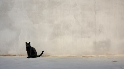 壁の前に座った黒猫_2