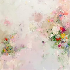 A painting depicting colorful flowers against a plain white backdrop, showcasing vibrant petals and delicate stems