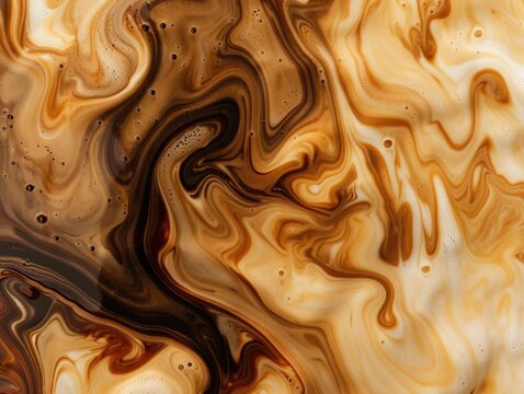 the swirls of cream and coffee mixing together, creating an abstract marbled effect that is both organic and artful