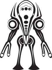 Interstellar Explorer Emblematic Alien Robot Sentinel Techno Wanderer Vector Icon of Alien Mechanism