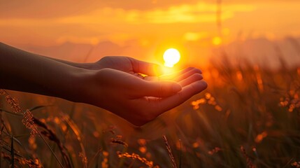 Hands holding the sun in their hands generative ai