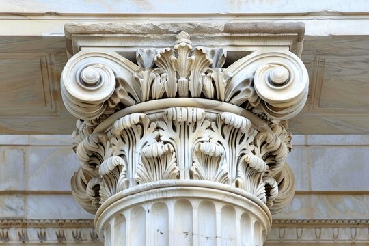 classical architectural detailing, specifically a Corinthian column capital with its distinctive acanthus leaves, showing the elegance and craftsmanship of historical architecture
