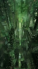 Digitally Generated Green Matrix Cityscape - 760755009