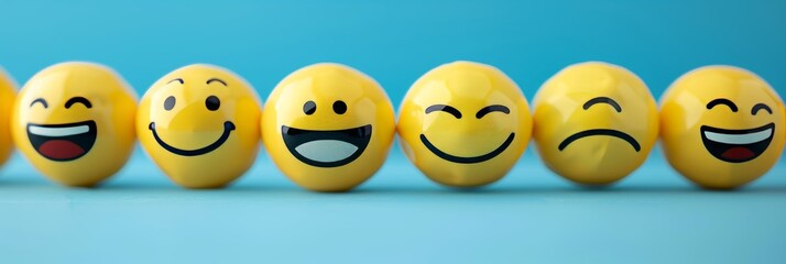 Joyful emoticons  social media communication background with happy and laughing emojis