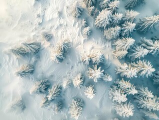 Aerial view of a Winter wonderland, frosted landscapes, snow-dusted summits, alpine beauty. 