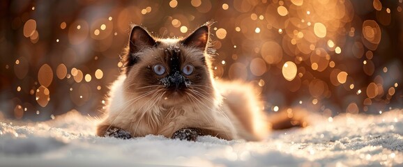A contented Himalayan cat lounging in a sunbeam streaming through a window, with dust motes dancing in the warm air, Wallpaper Pictures, Background Hd - obrazy, fototapety, plakaty