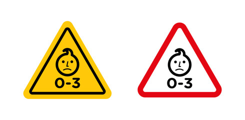 Age warning sign. 0 to 3 year baby hazard vector symbol. not suitable for less than 3 yr old child. - obrazy, fototapety, plakaty