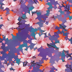 Vibrant Cherry Blossom Bouquet on Purple Background Gen AI