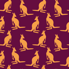 Seamless pattern with Kangaroo silhouette on color background. Vector illustration for card design, poster, fabric, textile. Pray for Australia and animals