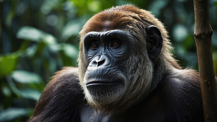 gorilla face with nature background