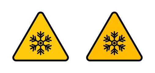 Icy Road Caution Sign. Cold Weather Slippery Surface Warning. Freeze Hazard Symbol