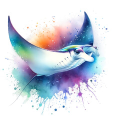 manta ray Watercolor Clipart - Sea Animal Png