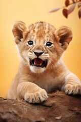 Minimalistic cute lion cub with a funny expression  AI generated illustration