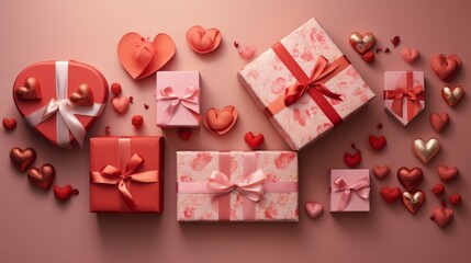 Product presentation for a flat lay of Valentines Day gift boxes  AI generated illustration