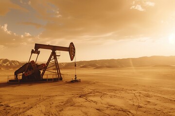 Desert Oil Pump at Sunset - 760757854