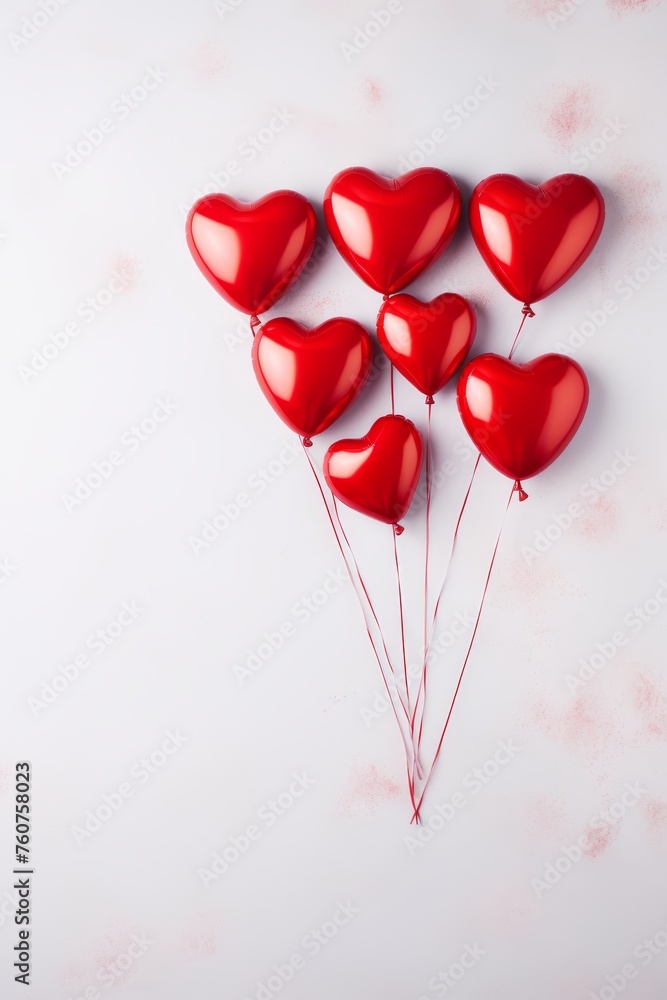 Poster red heart balloons against a plain backdrop in a simple valentines day flat lay ai generated illustr