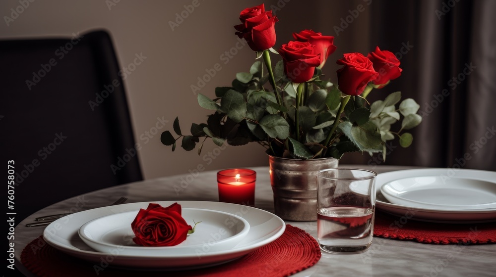 Poster simple minimalistic valentines day dining table setup ai generated illustration